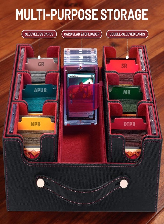 صندوق تخزين بطاقات التداول STTRBOX Commander بمقبض، صندوق تخزين بطاقات التداول لألعاب MTG وTCG. صندوق بطاقات MTG 7 في 1 مع 6 أغلفة علوية، 6 سدادات، 10 فواصل ملونة. (أسود وأحمر، 7 في 1) - Image 5